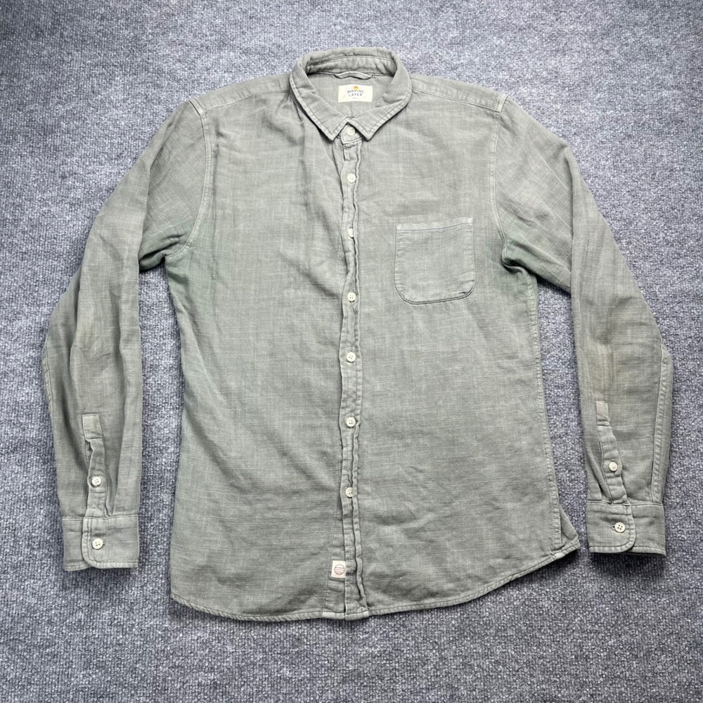 Marine Layer Mens Small Button Down Shirt Sage Green Long Sleeve Textured Cotton